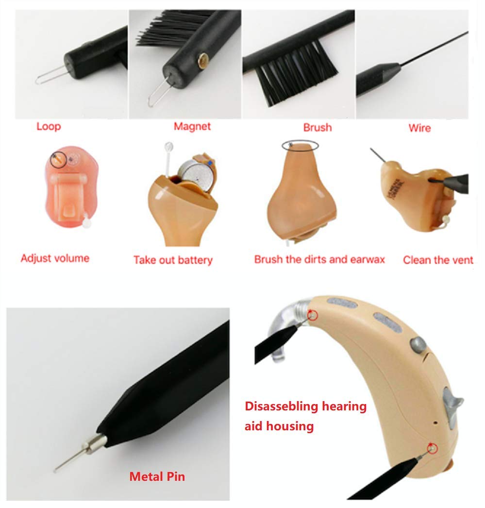 8-Pieces Hearing Aid Cleaning Kit Hearing Amplifier Cleaning Brush Tools Suitable for AirPods/Earbuds/Earphone/Headphone Cleaner with Wax Loop and Magnet in Zip-up Case Jungle Care